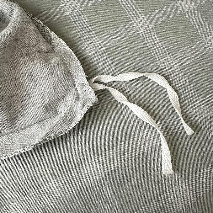 EAVD Green Plaid Duvet Cover Twin Size Boy Girl Soft 100% Cotton 3-Piece Farmhouse Grid Checkered Gingham Bedding Set with 2 Pillowcases Modern Geometric Plaid Comforter Cover with Zipper Closure