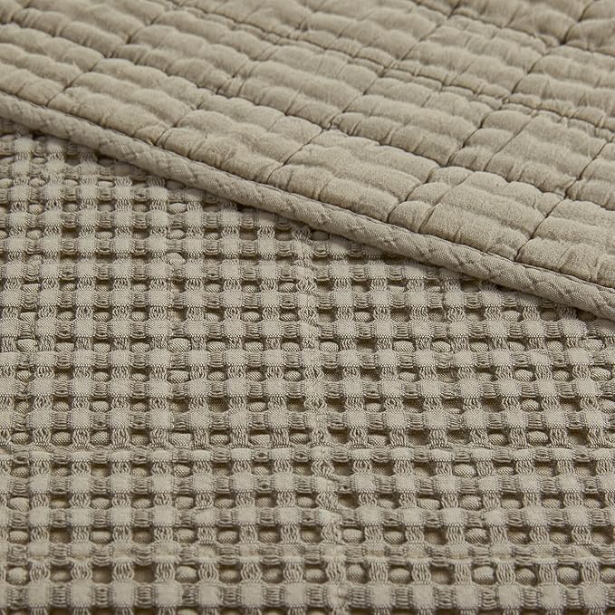 Levtex Home Mills Waffle King/Cal King Quilt Set (106x92in) with 2 Pillow Shams (36x20in) - Taupe - Cotton Waffle King Size Quilt Bedding Set - Lightweight, Soft, Pre-Washed