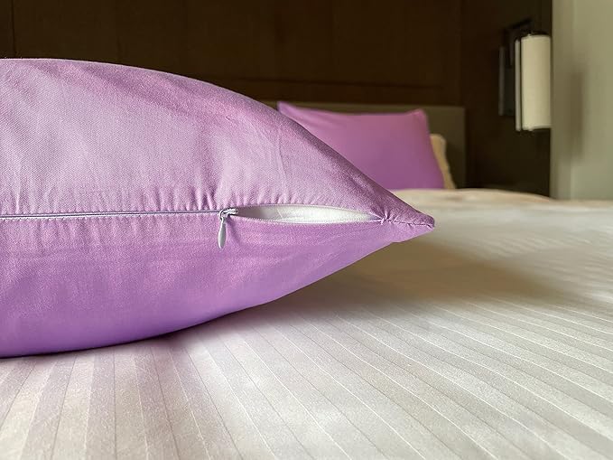 iMaylex Soft 100% Egyptian Cotton Zipper Closure Pillowcases, Cozy and Lightweight Pillow Case, Set of 2, Light Purple, Queen, 20" x 30"