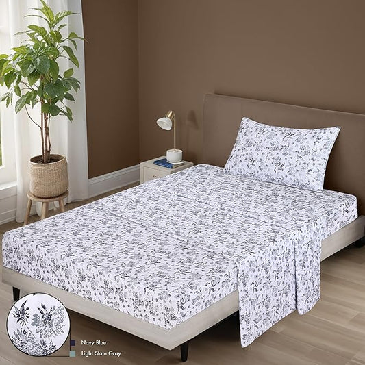 ZOYER 100% Cotton Sheets – Twin XL Size Percale Bedding, Cooling & Breathable, Durable with a Crisp, Soft & Comfortable Feel, 16" Deep Pocket, 3-Piece Set, Frozen Garden