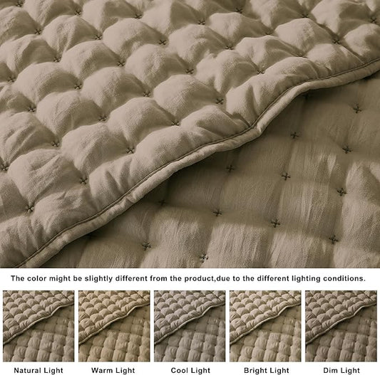 WDCOZY King Size Quilt Bedding Sets with 2 Pillow Shams, Lightweight Soft Bedspread Coverlet, Quilted Blanket Thin Comforter Bed Cover for All Season, 3 Pieces, 104x90 inches, Taupe
