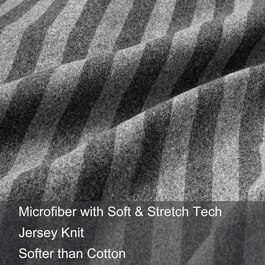 2-Pack Stretch Pillow Cases - Jersey Knit & Ultra Soft Envelope Closure Pillowcases T-Shirt Like Microfiber Blend - Suitable for Queen or Standard Size Set of 2, Gray/Black
