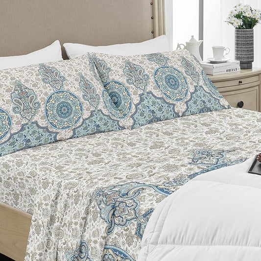 YIYEA Pillow Cases Standard Size Set of 4, Ultra Soft 1800TC Hotel Quality Double Brushed Microfiber Embroidered Pillowcases and Boho Pillow Covers, Envelope Closure, Fade Resistant (20"x26")