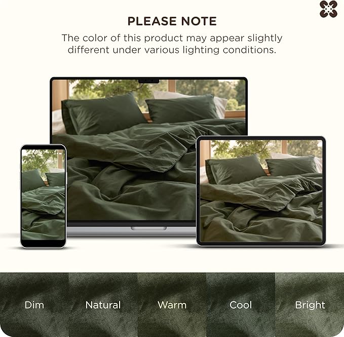 Bedsure Cotton Duvet Cover Queen - Luxury Slub Weave 100% Cotton Duvet Cover Set, PureWoven Bedding Set with a Linen Like Textured, Easy Change, Olive Green, 90" x 90"
