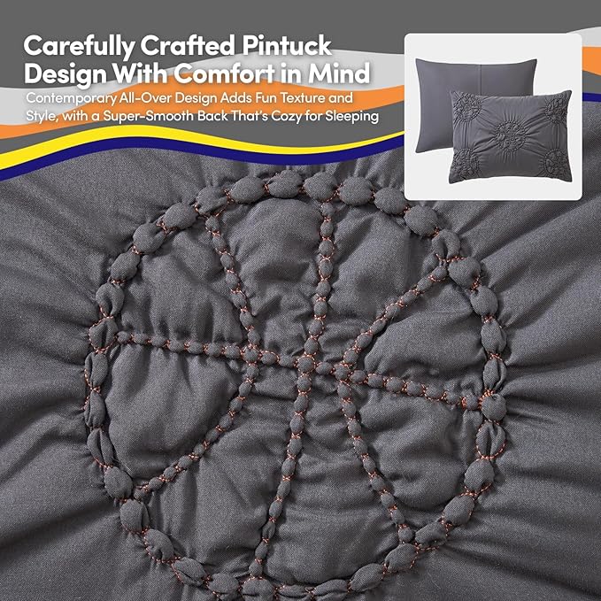 Basketball Pintuck Comforter Set Twin Size โ Bed in a Bag with Sheets, Pillowcases & Shams โ Soft Stylish Sports Bedding โ All Season Boyโs Basketball Bed Set