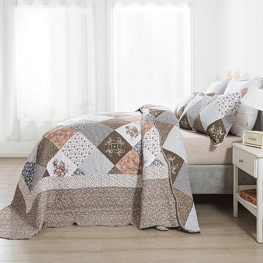 HoneiLife Oversized King Bedspreads 120x120-3 Pcs California King Quilt, Extra Large Quilt Sets All Season Use,Rustic Bedding Sets King Size,Reversible Coverlet Lightweight Microfiber Bed Quilts