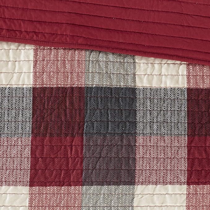 Madison Park Reversible Quilt Cabin Lifestyle Plaid Design - All Season, Breathable Coverlet Bedspread Bedding Set, Matching Shams, Ridge Red King/Cal King(104"x92") 6 Piece