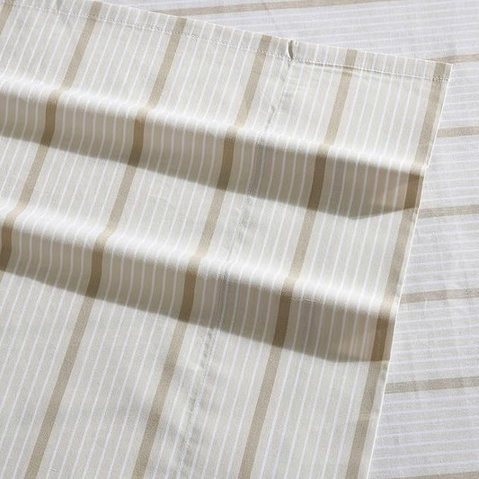 Nautica - Full Sheets, Premium Cotton Percale Bedding Set, Striped Home Decor, Oeko-Tex Certified (Merrick Stripe Beige, Full)