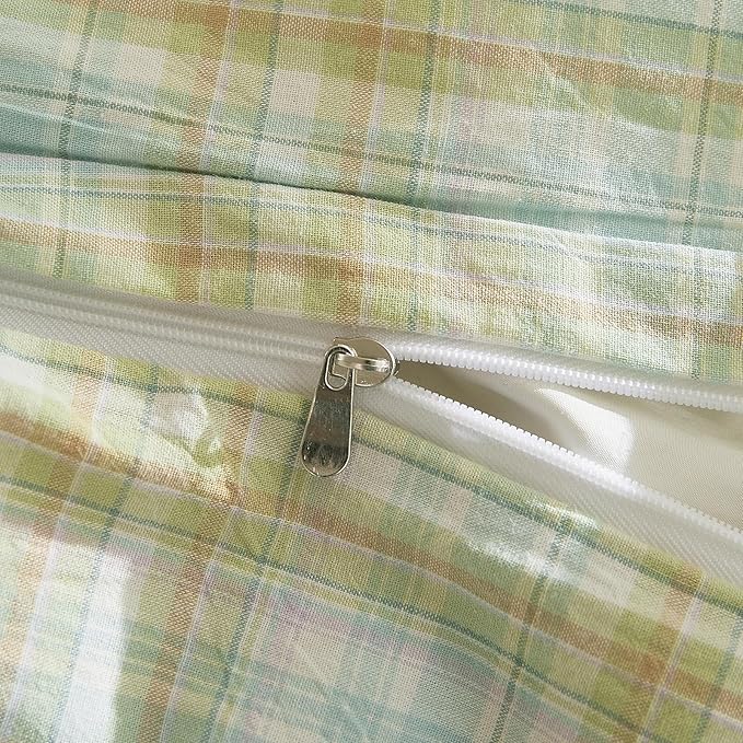 EAVD Gingham Duvet Cover Queen Multicolor Soft Washed Cotton Reversible Grid Plaid Duvet Cover Set with 2 Pillowcases Modern Farmhouse Gingham Bedding Set with Zipper Closure