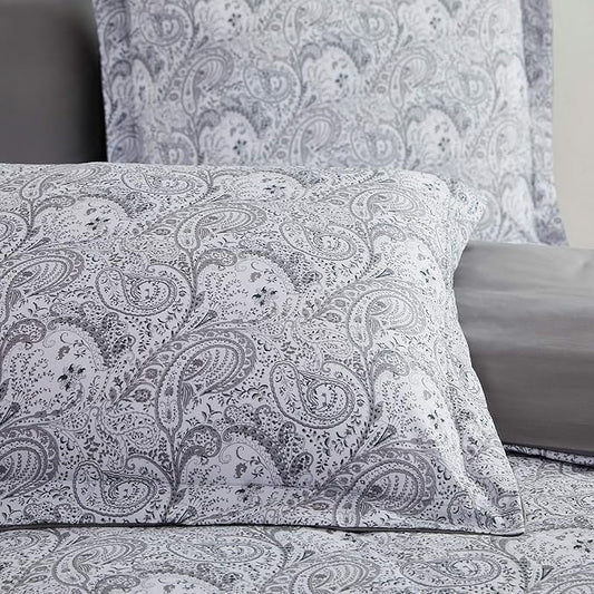 Mellanni Duvet Cover Set - 3 PC Iconic Collection Bedding Set - Hotel Luxury, Extra Soft & Cooling - Microfiber - Button Closure and Corner Ties (Twin, Paisley Gray)
