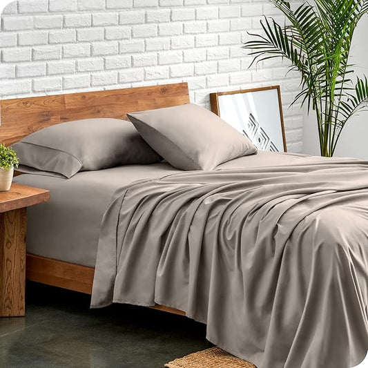 Bare Home Queen Sheet Set - 1800 Ultra-Soft Microfiber Queen Bed Sheets - Double Brushed - Deep Pockets - Easy Fit - 4 Piece Set - Bedding Sheets & Pillowcases (Queen, Khaki)