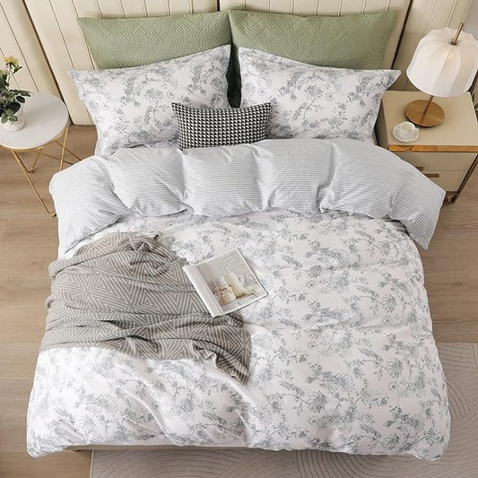 OAITE Duvet Cover Set,100% Cotton Comforter Cover with Leaf Pattern Duvet Cover Set,Soft Bedding Set Includes with 3 Piece (2 Pillow Shams,1 Duvet Cover)
