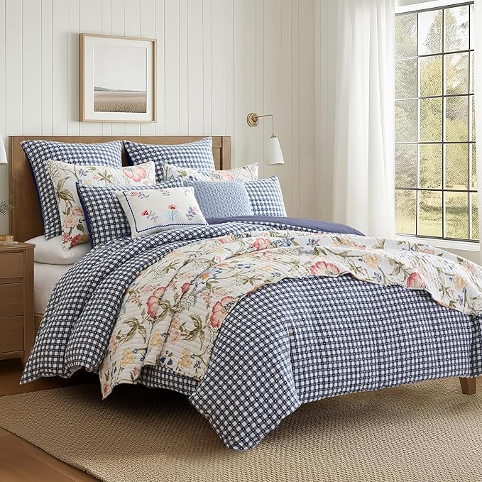 Levtex Home - Camden Gingham Stitch Euro Sham Set of 2 - Textured Gingham - Reversible - Cotton - Tie Closure Back - Pillow Inserts Not Included