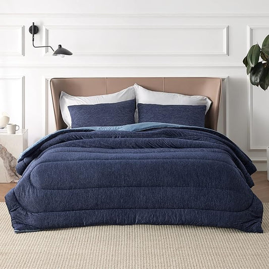 Bedsure Full Comforter Set - Cooling and Warm Bed Set, Navy Blue Reversible Bedding for All Season, 3 Pieces, 1 Full Size Comforter (82"x88") and 2 Pillow Cases (20"x26")