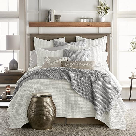 Levtex Home Mills Waffle Full/Queen Quilt Set (88x92in) with 2 Pillow Shams (26x20in) - Grey - Cotton Waffle Full/Queen Size Quilt Bedding Set - Lightweight, Soft, Pre-Washed