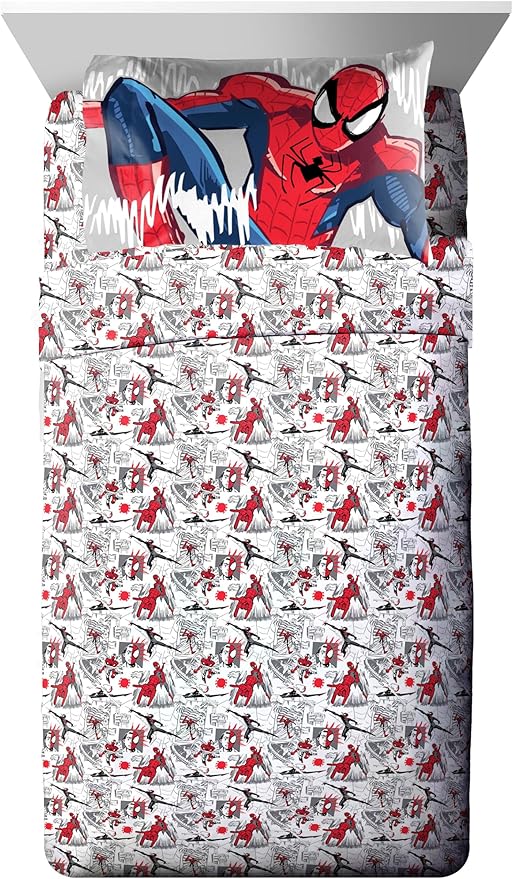 Jay Franco Kids Comforter Set Includes Sheets and Pillow Covers - Soft and Cozy Bed Set for Stylish Room Decor, Black - Spiderman, 5 Piece Twin Bedding