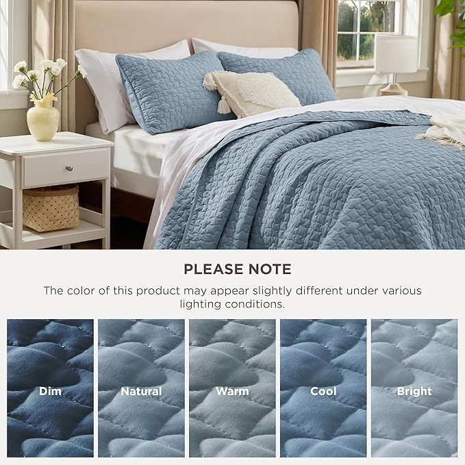 Bedsure Quilts Queen Size - Lightweight Bedspreads Queen Size with Lucky Star Quilting, Soft Quilt Bedding Set, Dusty Blue Comforter Set Coverlet for All Seasons with 2 Pillow Shams (90" x 96") | Skin-Friendly Soft, All-Season Comfort, Breathable, Ligh...