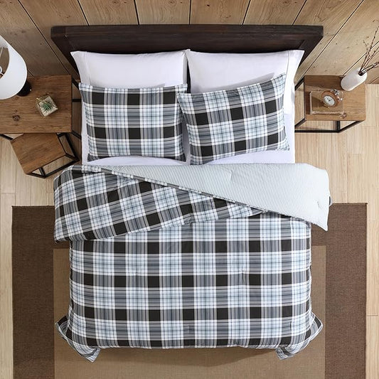 Eddie Bauer - Twin Comforter Set, Reversible Cotton Bedding with Matching Sham, Medium-Weight for Year Round Use, Dorm Essentials (Lewis Navy)