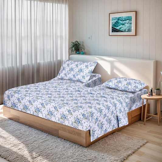 RUVANTI 100% Cotton Sheets โ Split King Size Percale Bedding, Cooling & Breathable Floral Design, Durable with a Crisp, Soft & Comfortable Feel, 16" Deep Pocket, 5-Piece Set, Paislyona