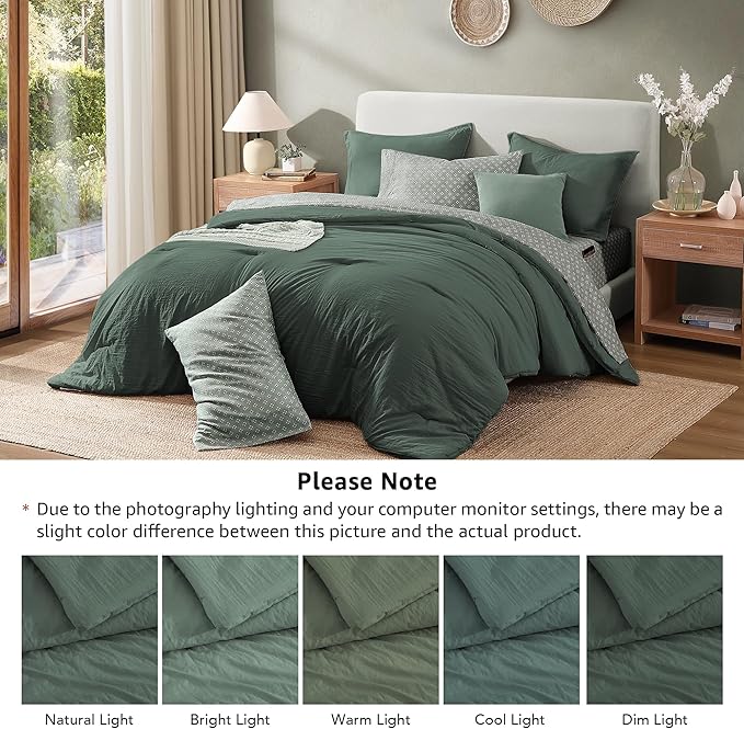 Monbix King Size Comforter Set - 7 Pieces Deep Forest Prewashed Bed in a Bag King Bedding Sets with Comforters, All Seasons Ultra Soft Comforter Bed Set with Sheets,Pillowcases & Shams