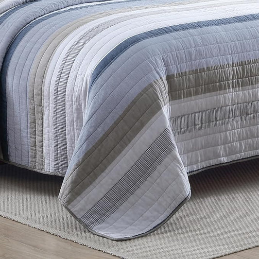 Nautica - Queen Quilt Set, Soft & Breathable Cotton Bedding with Medium Weight Feel, Reversible 3 Piece Bed Set with Matching Pillowcases (Galewood Blue)