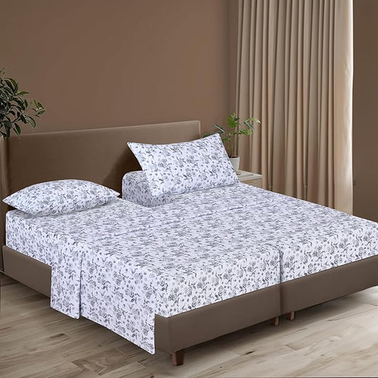 ZOYER 100% Cotton Sheets – Split King Size Percale Bedding, Cooling & Breathable, Durable with a Crisp, Soft & Comfortable Feel, 16" Deep Pocket, 5-Piece Set, Frozen Garden