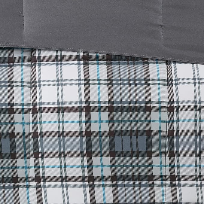 Madison Park Essentials Parkston Plaid Comforter, Matching Sham, 3M Scotchguard Stain Release Cover, Hypoallergenic All Season Bedding-Set, Twin/TwinXL, Grey, 2 Piece