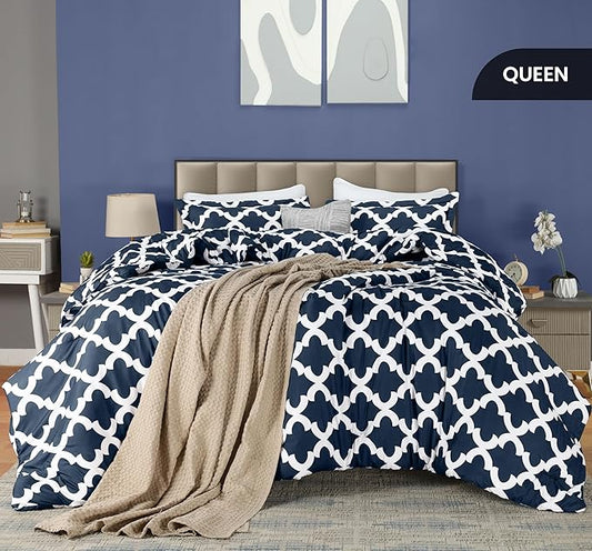 Queen Comforter Set 3 Piece Navy by Utopia Bedding, Printed Comforters Queen Size, Bedding Comforters Sets, Down Alternative Soft Bed Set, 1 Comforter (88 x 88 inches) 2 Pillow Shams (20 x 26 inches)