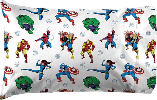 Jay Franco Kids Sheet Set with Fitted, Flat Sheets & Pillow Cover - Ultra-Soft Bedding with Pillowcase for Room Decor, White - Avengers, 3 Piece Twin