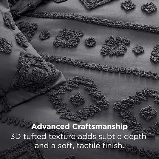 Bedsure Boho Tufted Grey Comforter King Size, GentleSoft™ 3 Pieces Boho Farmhouse Decor Bedding, Exquisite Shabby Chic Bedding for All Seasons, 1 Bed Comforter, 2 Pillow Shams, 104x90 Inches