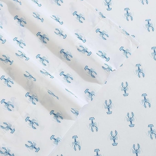 Nautica - Sheet Set, Breathable & Cooling Microfiber Bedding with Matching Pillowcases, Deep Pocket, Fully Elasticized (Nantucket Lobster Ocean Breeze Blue, Full)