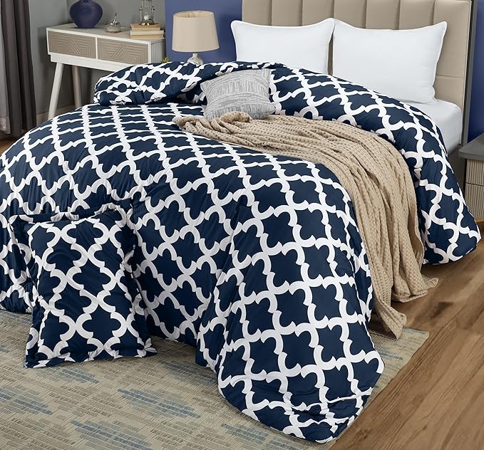 Twin Comforter Set 2 Piece Navy by Utopia Bedding, Printed Comforters Twin Size, Bedding Comforters Sets, Down Alternative Soft Bed Set, 1 Comforter (64 x 88 inches) 1 Pillow Shams (20 x 26 inches)