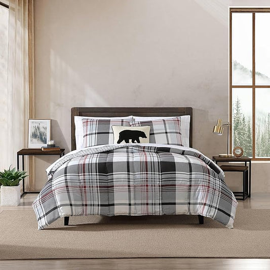 Eddie Bauer- King Comforter Set, Reversible Microsuede Bedding with Matching Sham(s), Casual Home Decor (Normandy Plaid Black, King)