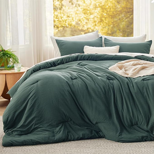 Bedsure Super King Plus Comforter Set, Forest Green Soft Prewashed Bedding for All Seasons, 3 Pieces GentleSoft™ Bed Set, 1 Lightweight Comforter (128"x120") and 2 Pillowcases (20"x36")