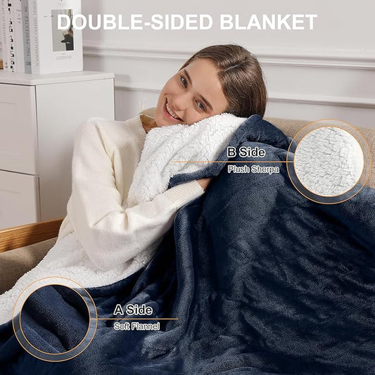 Electric Throw Heating Blankets 50X60in - Fleece Heated Throw Washable with 5 Heating Level & 4 Hour Auto Off Small Heated Blanket for Office, Chair Blanket for Winter, Great Gift Ideas(Navy Blue)
