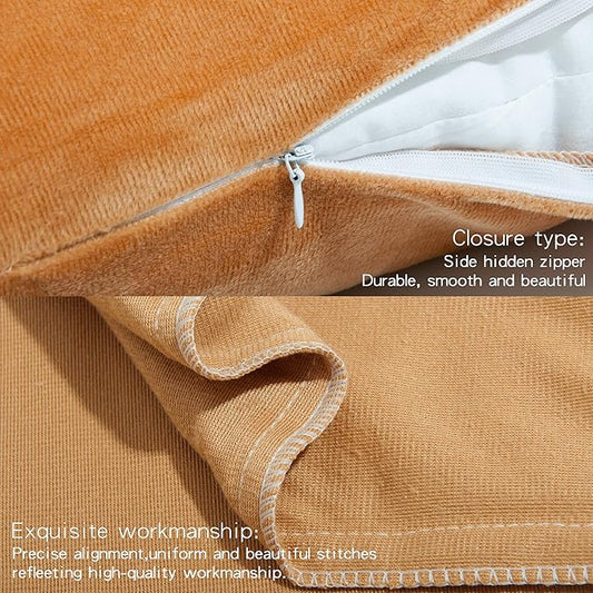 NTBAY 2 Pack Zippered Velvet Queen Pillowcases, Super Soft and Cozy Luxury Fuzzy Flannel Pillow Cases with Zipper, 20x30 Inches, Camel