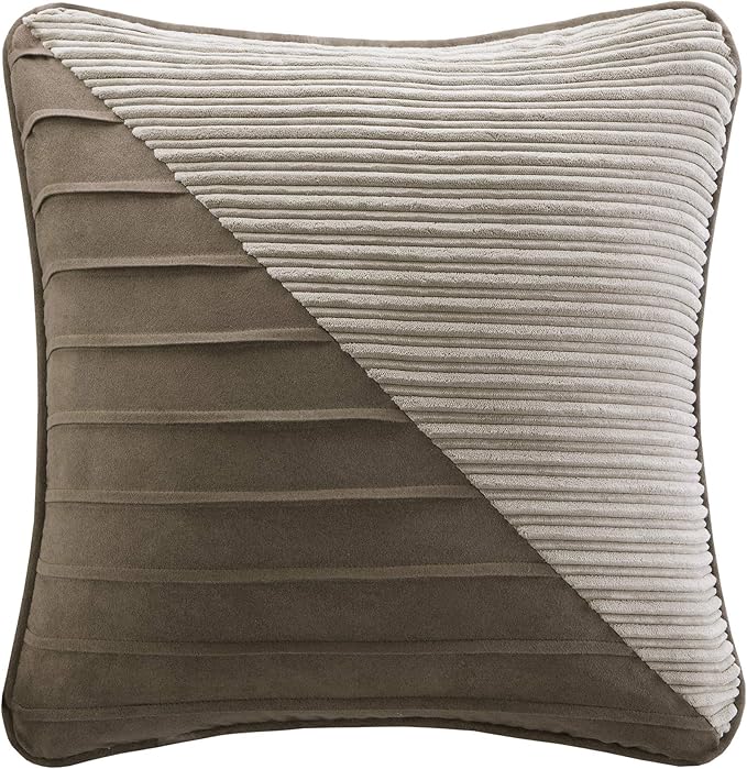 Madison Park Cozy Comforter Set Casual Blocks Design All Season, Matching Bed Skirt, Decorative Pillows, Cal King(104"x92"), Dallas Corduroy, Taupe Brown, 7 Piece