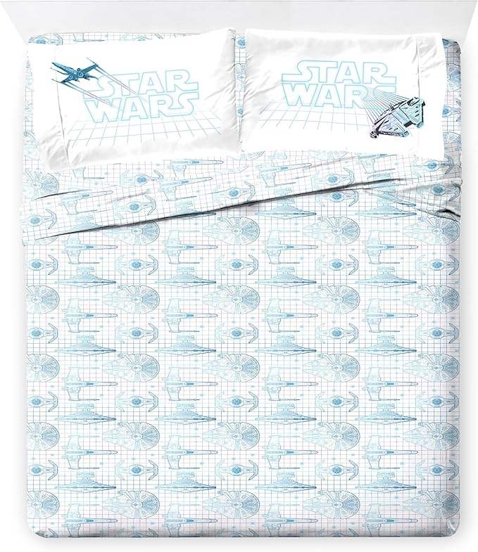 Jay Franco Kids Comforter Set Includes Sheets and Pillow Covers - Soft and Cozy Bed Set for Stylish Room Decor, Blue - Star Wars 02, 7 Piece Full Size Bedding