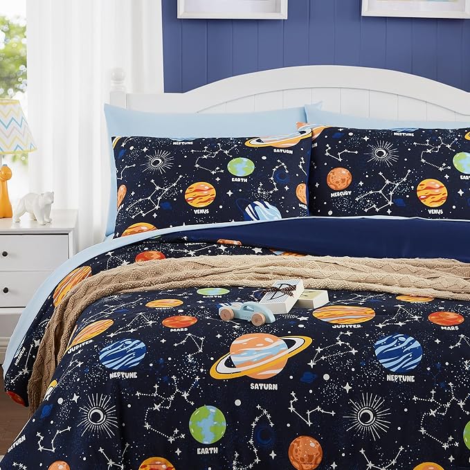 Twin Kids Comforter Set - 5 Pieces Twin Bedding Sets for Boys, Glow in The Dark Space Bed in A Bag with Sheets