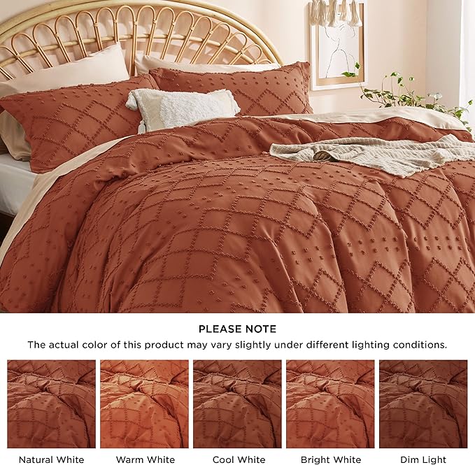 Bedsure Boho Duvet Cover King Size - Terracotta Breathable & Soft Boho Bedding, Machine Washable Comforter Cover for All Seasons, Includes 1 Duvet Cover 104"x90" with 2 Pillow Shams & Zipper Closure