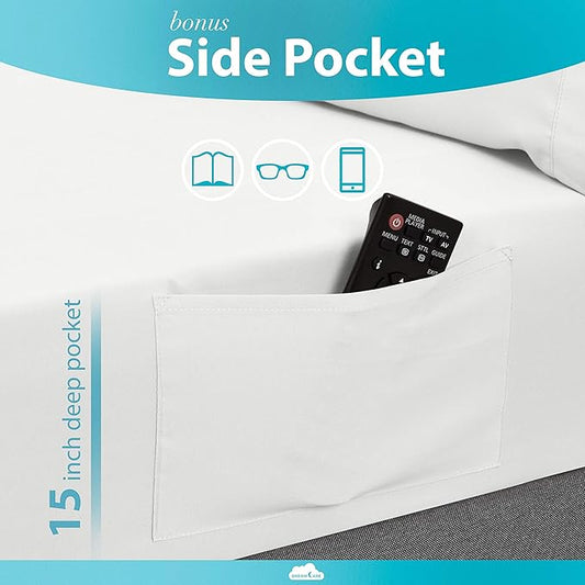 DREAMCARE Queen Sheet Set โ 6 pcs Cooling Bed Sheets โ up to 15โ Deep Sheets Queen Size Bed Set โ 2500 Supreme Collection โ Extra Soft 100% Brushed Microfiber Hotel Luxury with Side Pocket โ White
