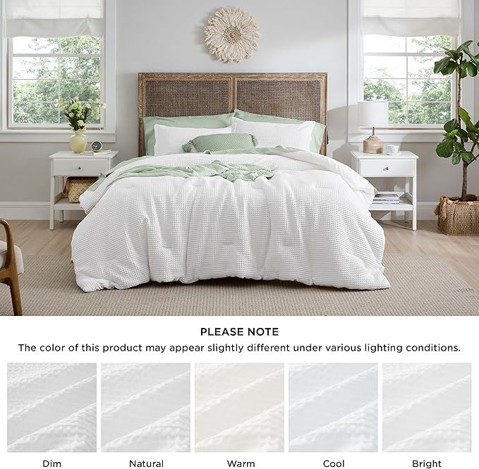 Bedsure Waffle Comforter Set California King, White Soft Bedding, Waffle Weave Bed Set, 3 Pieces, 1 Comforter (104"x96") and 2 Pillow Shams, Cotton Shell and Polyester Lining for All Seasons