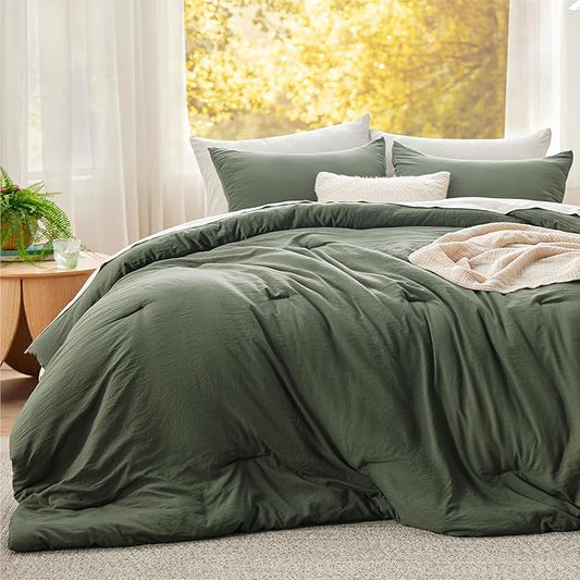 Bedsure Super King Comforter Set, Dark Green Soft Prewashed Bedding for All Seasons, 3 Pieces GentleSoft™ Bed Set, 1 Lightweight Comforter (120"x120") and 2 Pillowcases (20"x36")