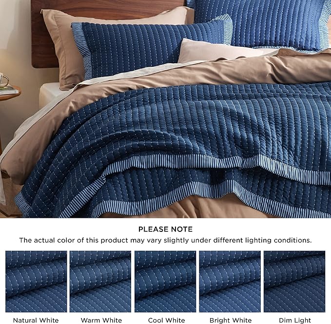 Bedsure Navy Quilts King Size - King Quilt Bedding Set Bedspread Coverlet, Lightweight Corduroy Pattern Bedspread, 3-Piece Set with 106"x96" Coverlet & 2 Pillow Shams, All-Season Soft Microfiber