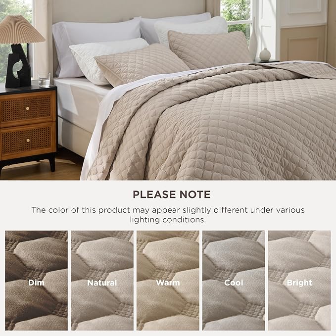 Bedsure Quilts Queen Size - Lightweight Bedspreads Queen Size with Classic Honeycomb Quilting, Soft Quilt Bedding Set, Taupe Comforter Set Coverlet for All Seasons with 2 Pillow Shams (90" x 96") | Skin-Friendly Soft, All-Season Comfort, Breathable, Li...