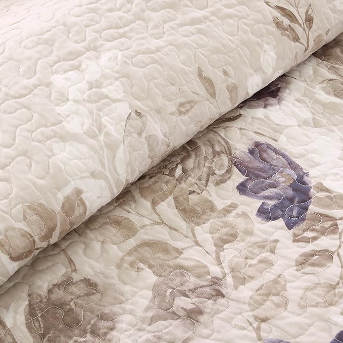 Madison Park Luna Quilt Modern Classic Design All Season, Breathable Coverlet Lightweight Bedding Set, Matching Shams, Decorative Pillow, King/Cal King(104"x94"), Floral Taupe 6 Piece