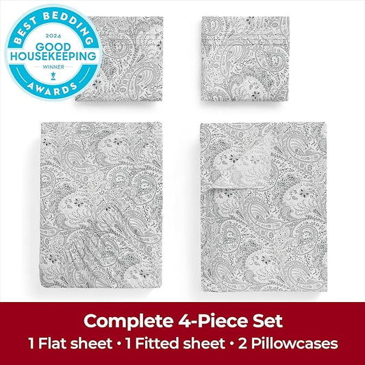 Mellanni Full Sheets Set - 4 PC Iconic Collection Bedding - Hotel Luxury, Extra Soft, Cooling Bed Sheets - Wrinkle, Fade, Stain Resistant (Full, Paisley Gray)