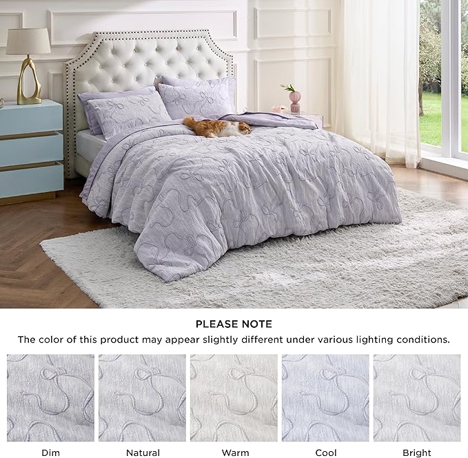 Bedsure Purple Comforter Set Queen, GentleSoft™ 3 Pieces Breathable Bow Comforter Set Women Girls with 2 Pillow Shams, Cute Queen Bedding Sets Purple Room Decor Aesthetic Bedroom Decor, 90x90 Inches