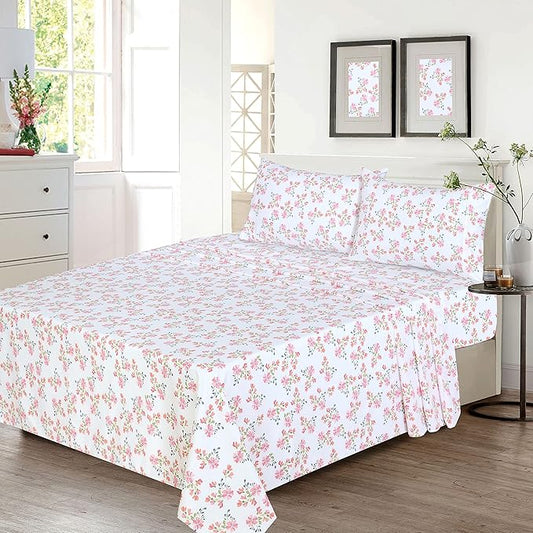 RUVANTI 100% Cotton Sheets – Full Size Percale Bedding, Cooling & Breathable Floral Design, Durable with a Crisp, Soft & Comfortable Feel, 16" Deep Pocket, 4-Piece Set, Bloomex