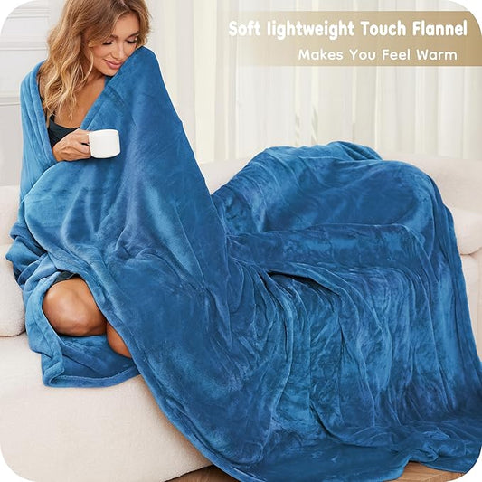Electric Heated Blanket Queen Size 84"×90", Comfortable & Luxurious Flannel, 4 Heating Levels & 10 H Auto Shut Off, Lake Blue